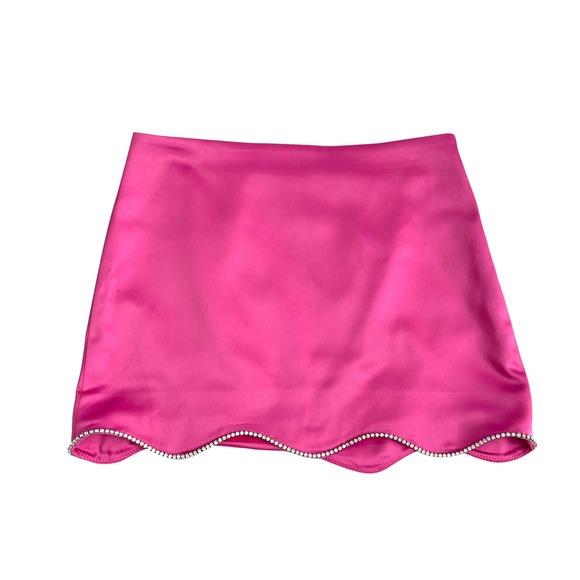 Anthropologie Scalloped satin Skirt Size 2 hot‎ Pink Rhinestone Y2K glam Barbie - Picture 3 of 10